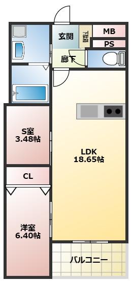 CUBE SUCRE内橋(1SLDK/3階)の間取り写真