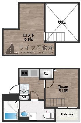 ラヴェリテ瓜生堂(1K/2階)の間取り写真