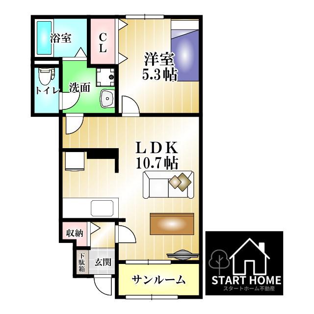 ポルト・ボヌールK I(1LDK/1階)の間取り写真