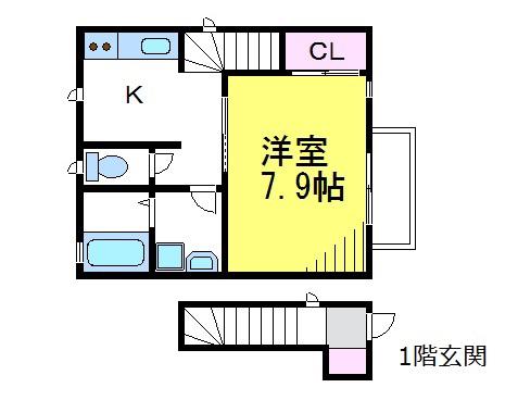 パールフリント(1K/2階)の間取り写真
