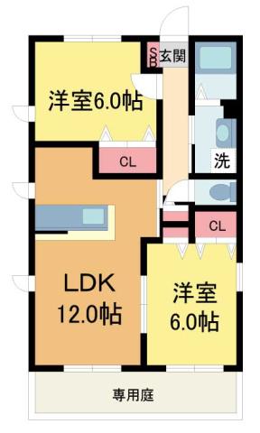 シャーメゾン豊楽A(2LDK/1階)の間取り写真