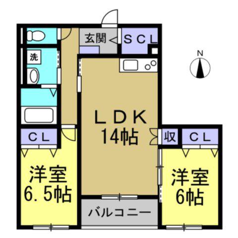 グランカーサ東浦(2LDK/1階)の間取り写真
