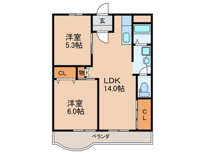 レジデンス松栄1(2LDK/6階)の間取り写真