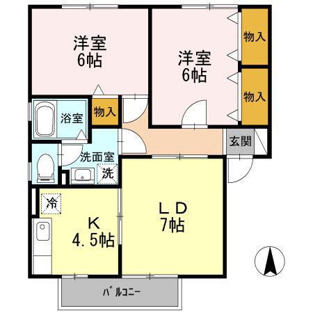 グランドール沢村A棟(2LDK/1階)の間取り写真