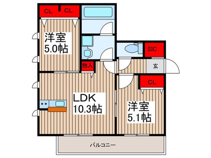 アジュール戸塚(2LDK/3階)の間取り写真