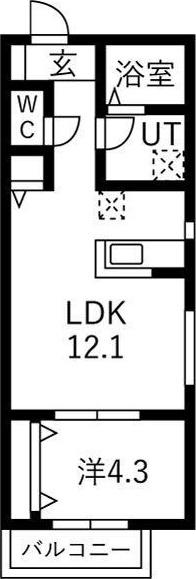リトリート氷室(1LDK/1階)の間取り写真