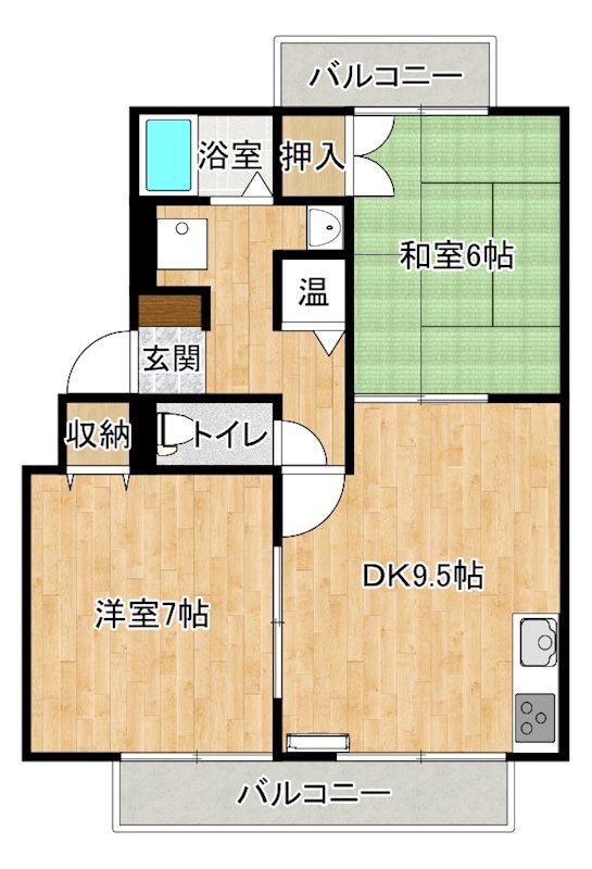 エーデルハウスA(2LDK/2階)の間取り写真