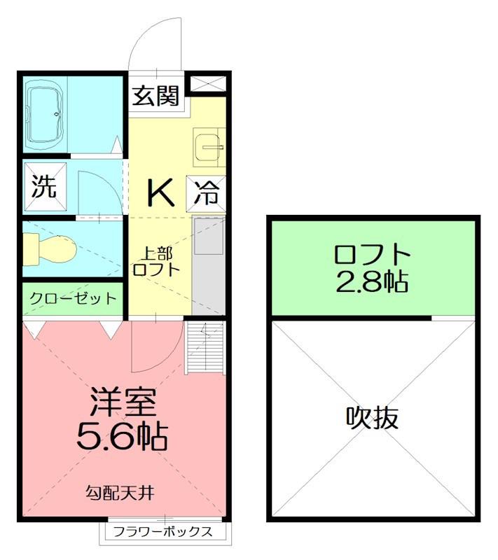 リモーネ湘南(1K/2階)の間取り写真