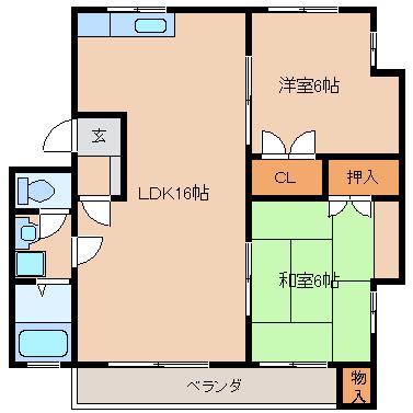 グランディール長園(2LDK/1階)の間取り写真