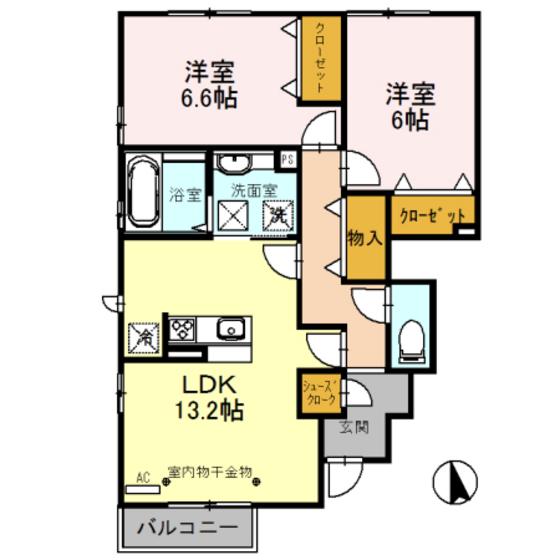 サンシャイン上冨居II(2LDK/1階)の間取り写真
