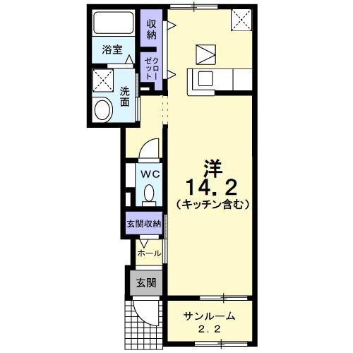オランジュ ショコラ(ワンルーム/1階)の間取り写真