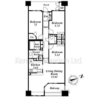神楽坂トワイシアヒルサイドレジデンス(3LDK/6階)の間取り写真