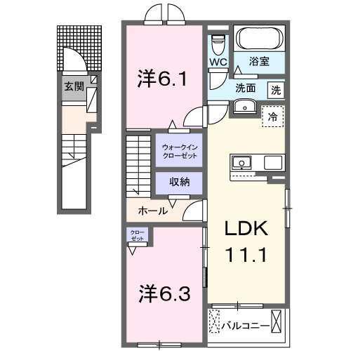 ヴィラ フェリシアI(2LDK/2階)の間取り写真
