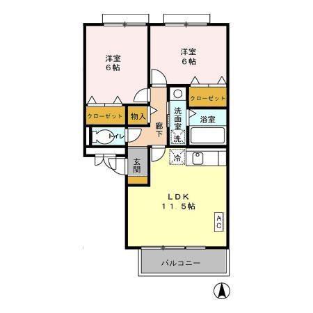サンガーデン壱番館(2LDK/1階)の間取り写真