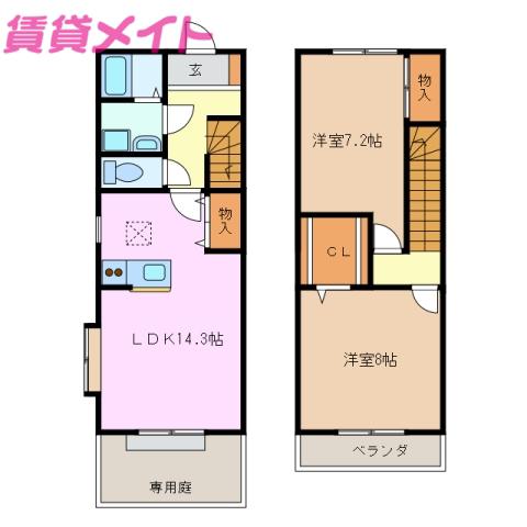 リッツハウスE棟(2LDK/1階)の間取り写真