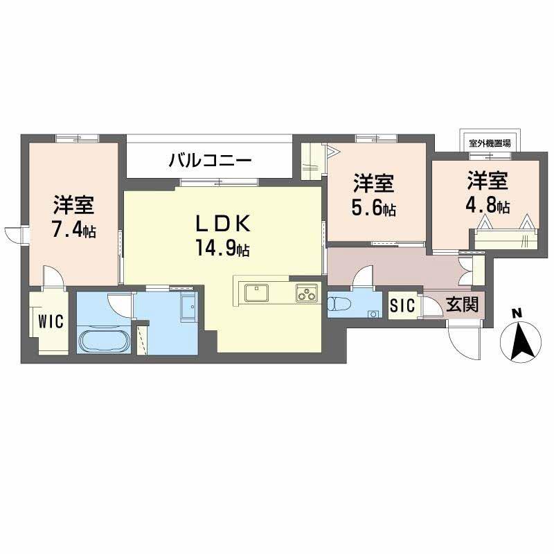 輝 阪南町(3LDK/3階)の間取り写真