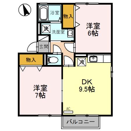SUNHIME 雄(2DK/2階)の間取り写真