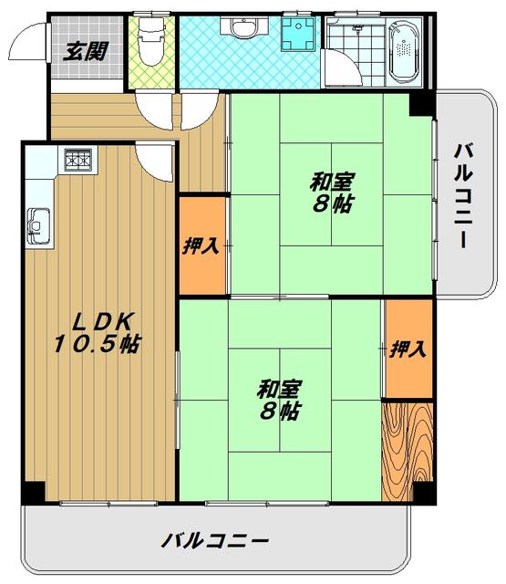 惣町サンハイツ(2LDK/3階)の間取り写真