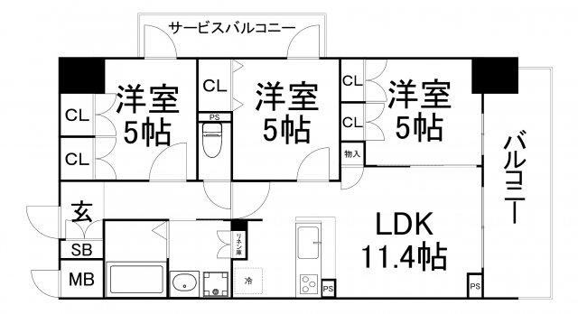セイシア大拓26(3LDK/7階)の間取り写真