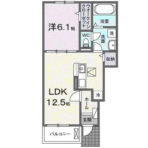 ヒカルサ富津II(1LDK/1階)の間取り写真
