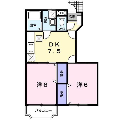 レリーフ ウェステリアB(2DK/1階)の間取り写真
