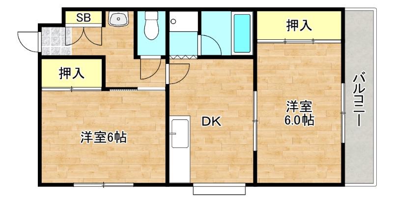 ティソフィアI(2DK/3階)の間取り写真