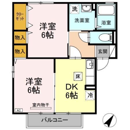 アンソレーヌ B棟(2DK/1階)の間取り写真
