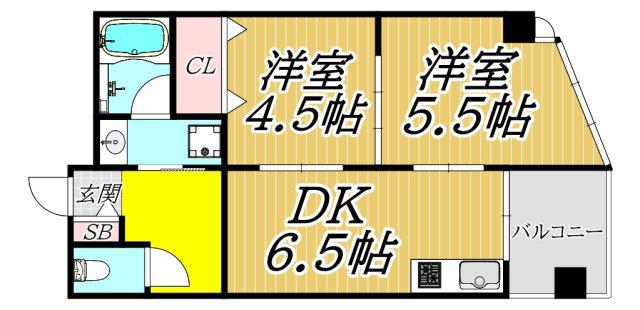 伊丹くれたけビル(2DK/8階)の間取り写真