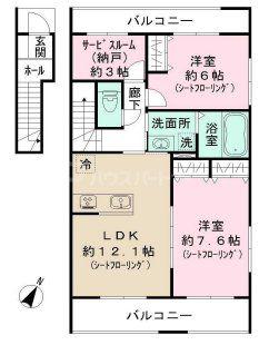 オークス中川(2LDK/2階)の間取り写真
