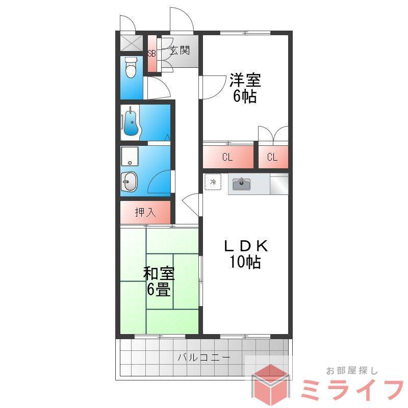 ローズガーデンCOMO(2LDK/3階)の間取り写真