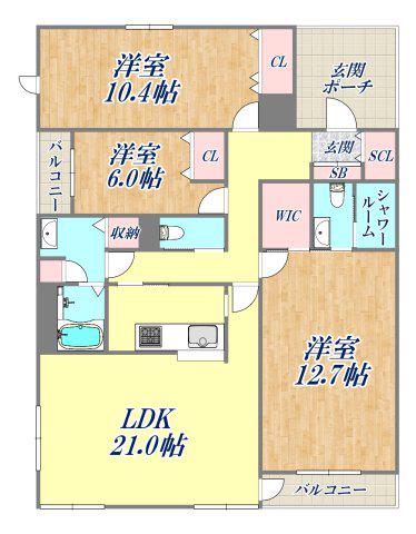 フジヤマフラッツ(3LDK/8階)の間取り写真