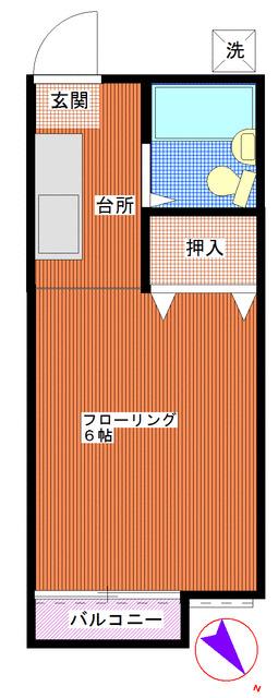 エスポワール(ワンルーム/2階)の間取り写真
