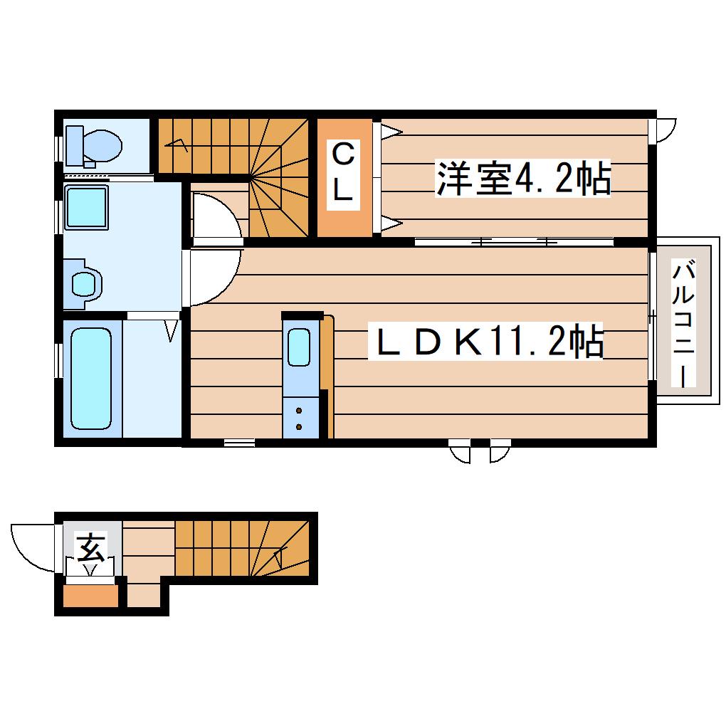 フルラージュニナ(1LDK/2階)の間取り写真