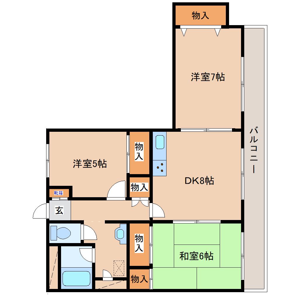 グレイスハイツ子平町(3DK/5階)の間取り写真