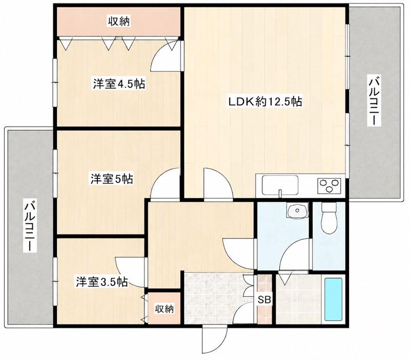 フラワリータウン志紀(3LDK/4階)の間取り写真