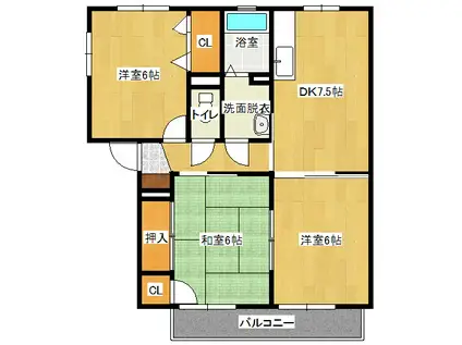 コンフォート八枝B棟(3DK/2階)の間取り写真