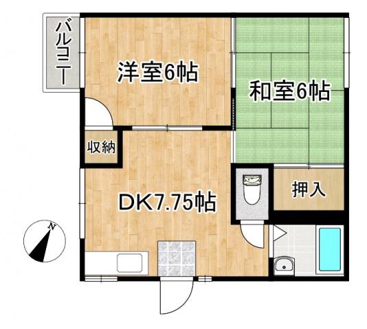 グラティアーK(2DK/2階)の間取り写真