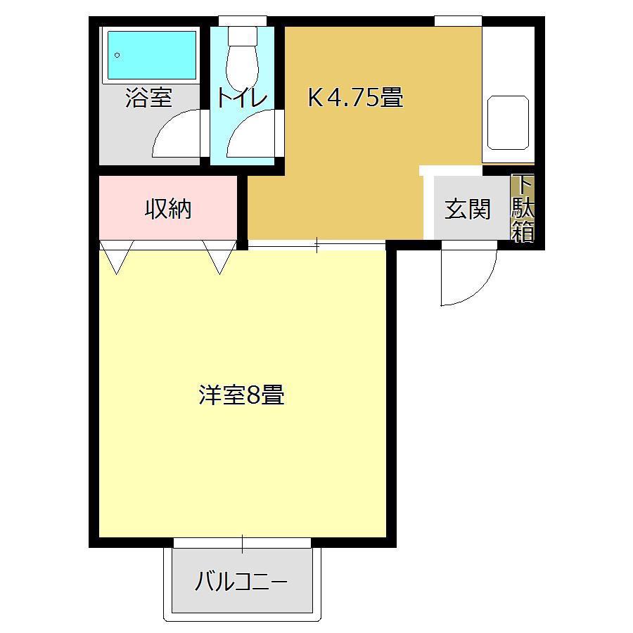 バウハウスKEI A(1DK/1階)の間取り写真