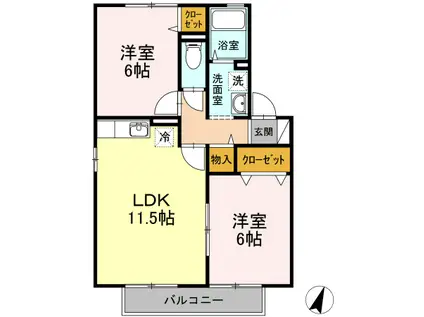 サニーハイツII(2LDK/2階)の間取り写真