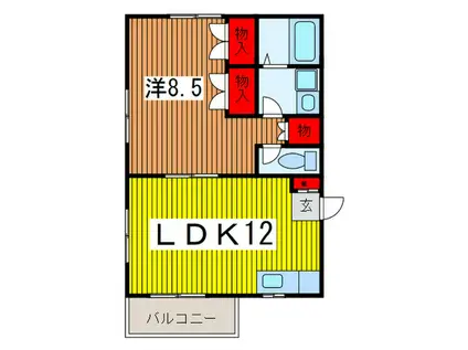 ポアソンハイム(1LDK/2階)の間取り写真