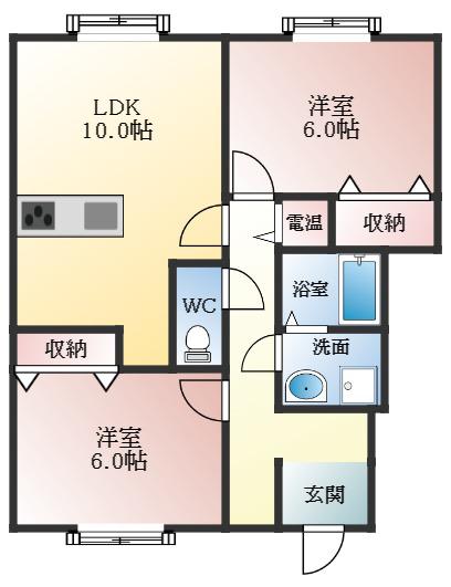 CASAMUSICAB棟(2LDK/1階)の間取り写真