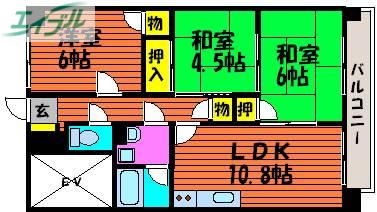 ネクスト倉田 西館(3LDK/6階)の間取り写真