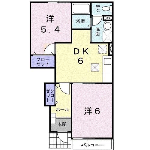 ノワメゾンB(2DK/1階)の間取り写真