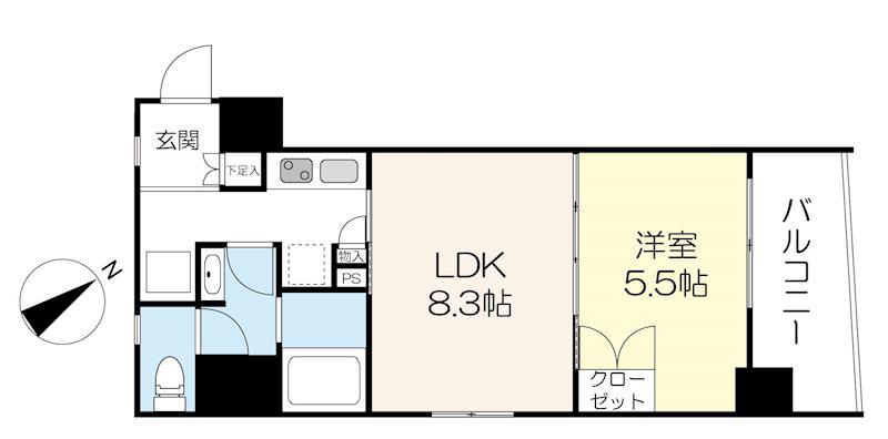 LEGABENE八丁堀(1LDK/2階)の間取り写真