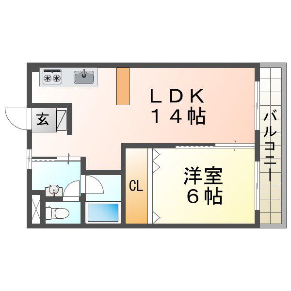 プラザ学園南(1LDK/3階)の間取り写真