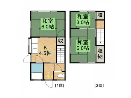 JR山陽本線 海田市駅 徒歩22分 2階建 築55年(3K/1階)の間取り写真
