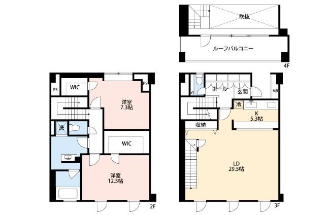 レセーヌ白金長者丸(2LDK/2階)の間取り写真