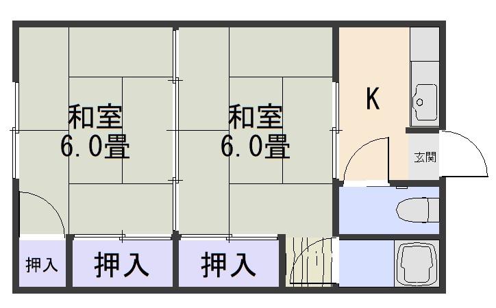 福泊アパート(2K/2階)の間取り写真