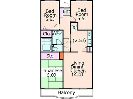 ハビテーション向丘(3LDK/4階)の間取り写真