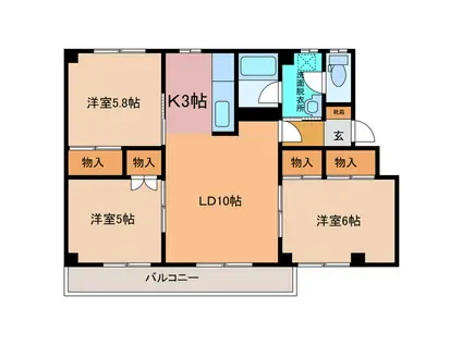 第二西武ハイツ(3LDK/3階)の間取り写真